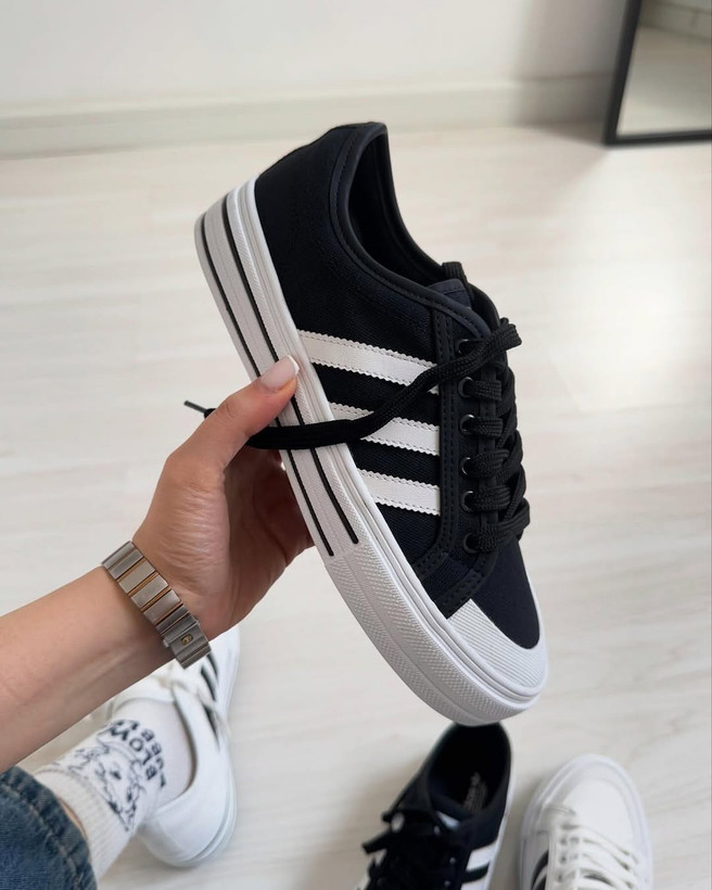 کتونی آدیداس مشکی سفید مدل ونس استایل | کفش اسپرت Adidas زنانه