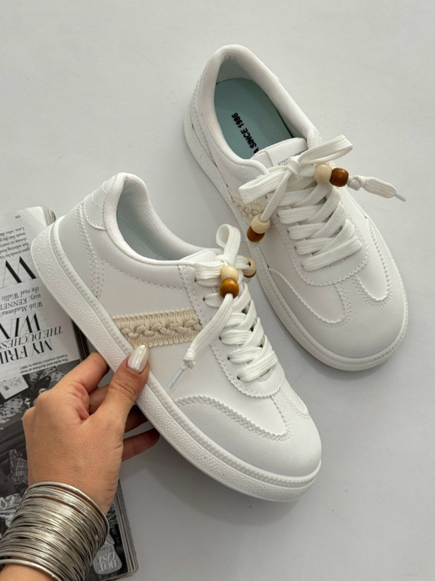 کتونی ونس سفید Linen Line با لاین کنفی | کفش اسپرت مینیمال Vans White Sneakers
