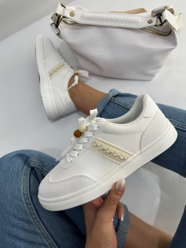 کتونی ونس سفید Linen Line با لاین کنفی | کفش اسپرت مینیمال Vans White Sneakers