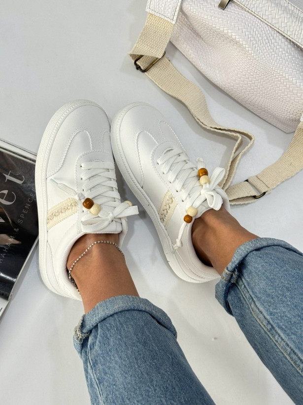 کتونی ونس سفید Linen Line با لاین کنفی | کفش اسپرت مینیمال Vans White Sneakers