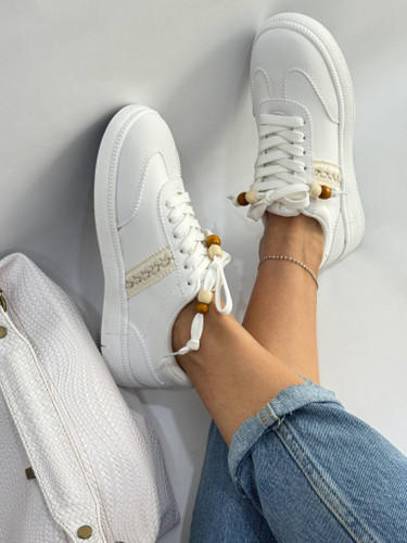 کتونی ونس سفید Linen Line با لاین کنفی | کفش اسپرت مینیمال Vans White Sneakers
